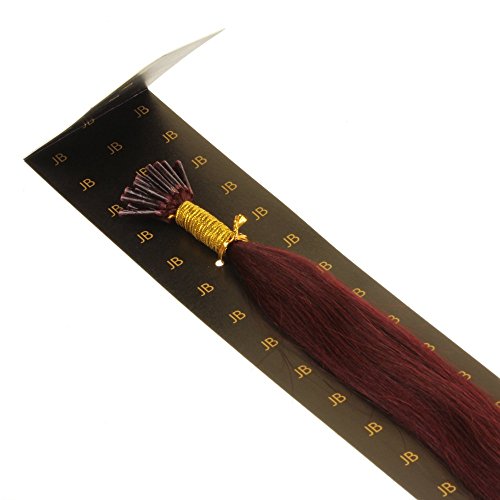 hair2heart 200 x Microring I-Tip Extensions aus Echthaar, 60cm, 1g Strähnen, glatt - Farbe 99j burgundy