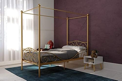 Dhp Metal Canopy Bed With Sturdy Bed Frame Twin Size Gold In Dubai Uae Whizz Bed Frames Headboards Footboards