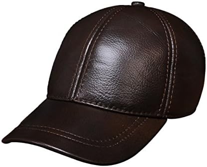 Haisum Men's Leather Baseball Caps Adjustable Genuine Leather Ball Hat Cap