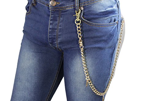 TFJ Men Metal Wallet Chain Biker Keychain Long Gold Skeleton Skulls Bullet Gun Charms