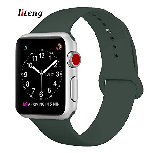For Apple Watch Band, LITENG Durable Soft Silicone Replacement iWatch Band Sport Style Wrist Strap for Apple Watch Band 42mm Series 3 Series 2 Series 1 Sport, Edition (Olive green, 42mm S/M)