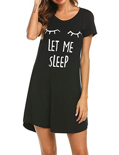 MAXMODA-Damen-Nachthemd-Baumwolle-Printed-Kurzarm-Scoopneck-High-Low-Sleep-Tee-Nachtwsche-S-XXL
