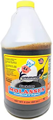 Yummmy Molasses, BLACKSTRAP MOLASSES Yummmy, 5 lbs,ORGANIC, Unsulfured, Kosher certified, Brix 84%, BPA FREE container, Sold by Weight