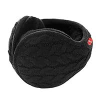 Surblue Unisex Warm Knit Cashmere Winter Pure Color Earmuffs with Fur Earwarmer, Adjustable Wrap,Black,Large