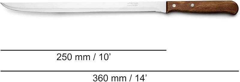 Faca de presunto arcos com lâmina de aço inoxidável 250 mm, faca afiada para corte de presunto e carne, ótimo corte preciso de presunto, cabo de madeira comprimida, série latina, cor marrom