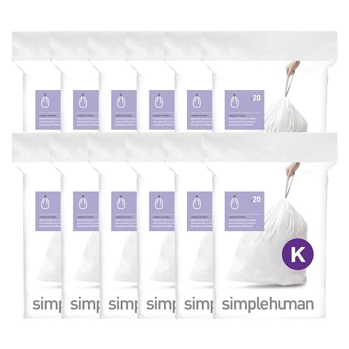 simplehuman Code M Custom Fit Ersatz-Liners, 3 Pakete, (60 Stück, 45 L/12 L, weiß Code K - 35-45L / 9-12 Gallon