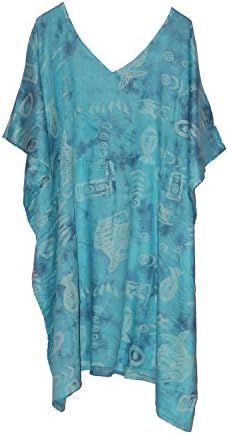 Women's Summer Kaftan Free Size Short Kimono Tie Dye Night Dress Beach Cover Up (Tie Dye Blue 1)