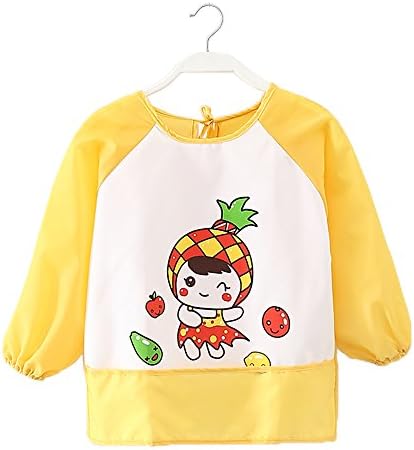 Baby Bibs Cute Cartoon Unisex Infant Toddler Baby Waterproof Sleeved Bib, Baby Toddler Smock (6 Months-3 Years) (Yellow)
