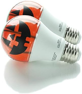(2pk) Jack O' Lantern Graphic Cover LED Light Bulbs - 5w lamp bulb w/a19 lightbulb base - Soft Warm Lighting equivalent to 60 watt type lights