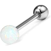 Leiainely F136 Titanium Multicolor Round Opal Ball Tongue Rings Piercing Jewelry for Women Men 14g 5/8in 16mm Metal Tounge Barbell Charms Hypoallergenic