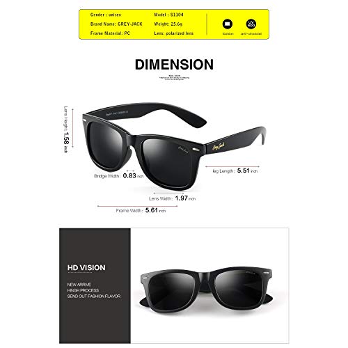 GREY JACK Classic Polarized Retro Square Horn Rimmed Design Sunglasses