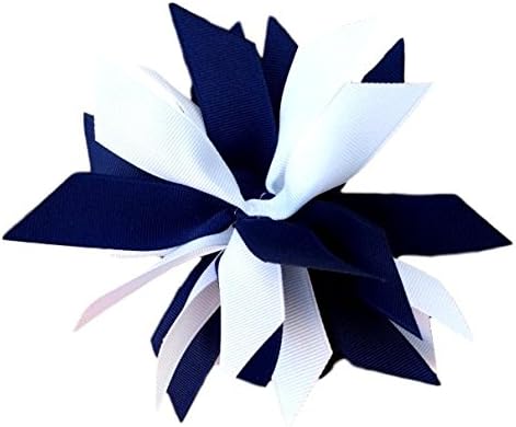 Victory Bows Spiky Pom Pom Grosgrain Hair Bow- The Sandra Navy Blue and White- Made in the USA French Clip