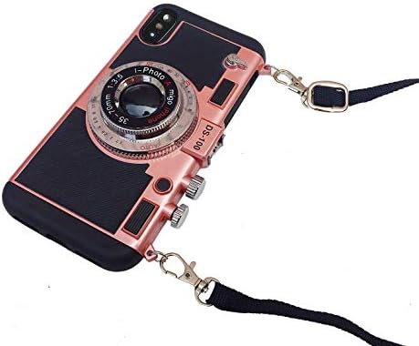 MeiQing 3D Case for iPhone XS Max Vintage Style Camera Design Case with Long Strap/Screen Protective