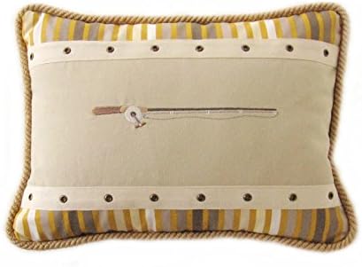 Pillow Fishing Pole Rectangular Boudoir 16" x 12" Embroideries Eyelets Natural cord Beige Yellow Grey Cotton