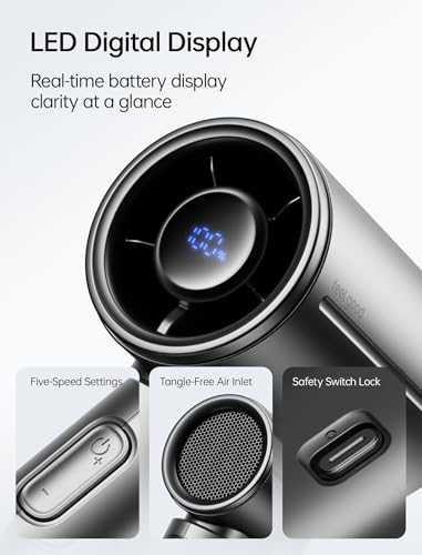 JISULIFE 9S Turbo Power Portable Fan with 5000mAh Battery and 5 Speeds of Runtime up to 22 Hours - Black