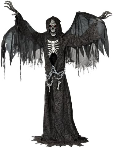Angel of Death Terrifying Life Size Reaper Animated Halloween Scary Standing Prop Moving and Making Sound with Light up Eyes Wings the Head Is Turning From Side to Side