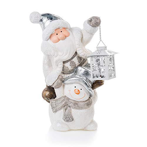 EUROCINSA Set of 2 Santa and Snowman Figures with Lantern 28 x 20 x 38 cm 2pcs, Polyresin, White/Silver, One Size