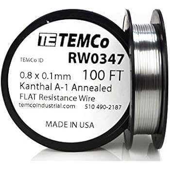 TEMCo Flat Ribbon Kanthal A1 Wire 0.8mm x 0.1mm 100 Ft Resistance A-1