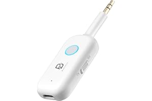 FNETIC Bluetooth 5.2 Audio Transmitter Receiver for TV, Bluetooth Transmitter for Headphones Dual Pairs, 3.5mm Jack Aux Airplane Headphone Adapter for Car, Home Stereo (White)