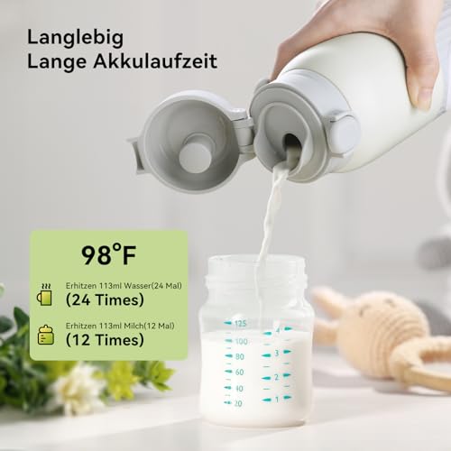 APZOKI Portable Bottle Warmer Baby On the Go Battery 380 ml for Breast Milk Water 10000 mAh Quick Heating Precise Temperature Control 100 W Long Battery Life USB-C Charging Leak-Proof Gift
