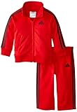 adidas Baby Boys' Iconic Tricot Jacket and Pant Set, Light Scarlet, 18 Months