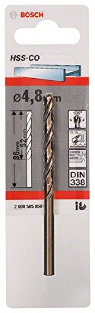 Bosch Professional 2608585850 HSS-Co Metal Drill Bit (stainless steel, 4.8 x 52 x 86 mm, accessory drill driver) , Gold