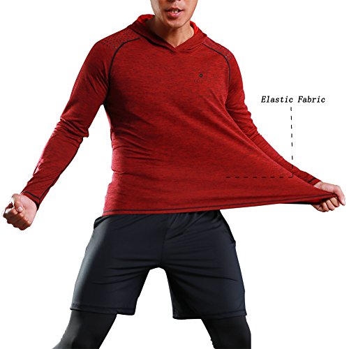 Gerlobal Mens Gym Workout Active Muscle Bodybuilding Long Sleeve Hoodies Casual Hooded Sweatshirts Red,Large