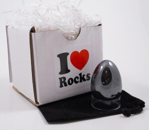 HEMATITE EGG 2 INCH SIZE 50mm Crystal Healing Stone, Acrylic Stand & Storage Pouch Bag