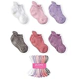 LA Active Baby Toddler Grip Ankle Socks - 6 Pairs - Non Slip/Skid Covered (Girls, 6-12 Months)