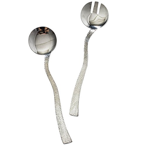 Salad Bowls with Serving Utensils - Hammered, Stainless Steel, - Large Serving Bowl by Colleta Home ... (Salad Spoons)