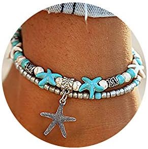 FineMe Starfish Turtle Anklets Bracelet Layered Boho Gold Chain Silver Heart Beach Foot Jewelry Women Girls