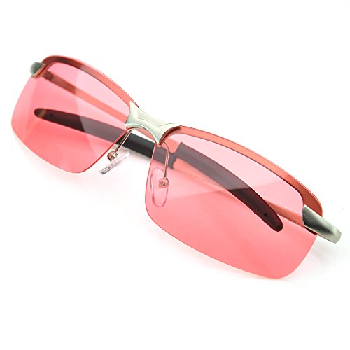 Pensee day night vision anti-glare pink lens driving metal frame …