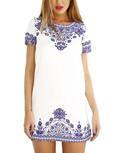 Pakula women s vintage short sleeve porcelain print swi…
