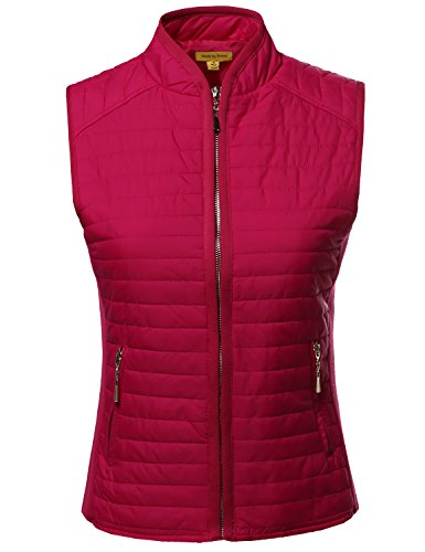 Solid Basic Quilted Vest W/ Side Rib Panel Details Magenta L Size