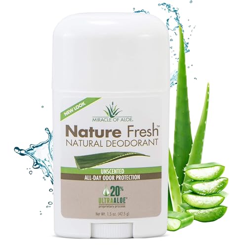 Miracle of Aloe's Nature Fresh Deodorant for Women or Men- Natural Formula W/No Aluminum or Harsh Chemicals- Long-Lasting Odor Control, Unscented 20% Pure UltraAloe Aloe Vera Gel, Cruelty-Free (1.5oz)