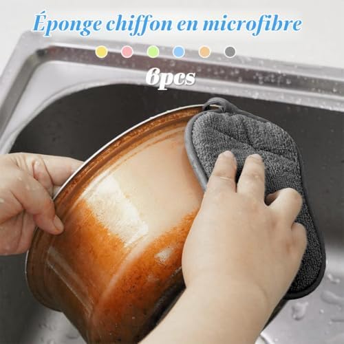 6 Pièces Éponges Lavable,Reutilisable Lavable Vaisselle en Microfibre,Éponges Vaisselle Doubles Durable, 15cm x 9cm,pour Cuisine Plaques Poêles Salle de Bain Lavable en Machine