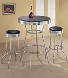 3pcs Retro Fountain Style Black & Chrome Finish Bar Table & 2 Stool Set