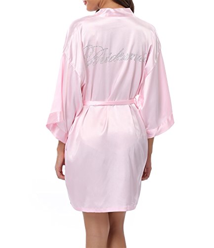 VEW Store Women's Short Satin Kimono Wedding Robe for Bride and Bridesmaid
