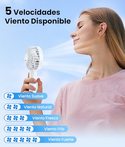 PALATALA Portable Mini Handheld Fan, 5 Speed Silent USB Portable Fan, Ventoinha Rechargeable Small Battery Operated Fan, Fans Table Desk for Office, Travel