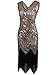 Vijiv Women 1920s Gastby Sequin Art Nouveau Embellished Fringed Cocktail Dresses Glam Gold X-Large