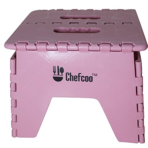 Folding Step Stool by Chefcooâ€ž - Strong and Stable for Adults - Portable and Lightweight for Children - Built-in Handles for Kids and Toddlers to Carry Easily - Non-skid Top - For Use in the Kitchen, Bathroom and RV's - Extended One Year Unconditional Warranty (Pink)