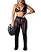 Salimdy Womens Sexy Knitted Hollow Out Wide Leg Pants See Through High Waist Beach Pants Bikini Swimsuit Cover Up Black M