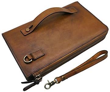 LETEULO Men's Wristlets Bag Cowide Leather Clutch Purses Brown