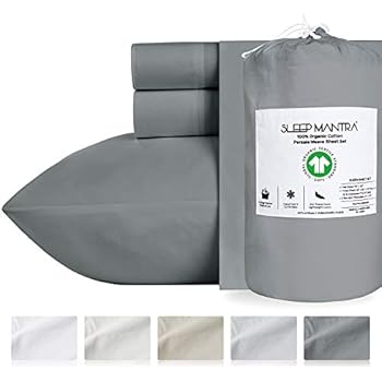 Percale-Sheets Organic Cotton King Size - Dark Grey 4-Piece Cool Lightweight Washed Bedding Set, GOTS Certified Eco-Friendly Crisp Deep Pocket Sheets for 14 Inch Mattress