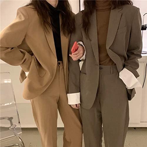 Amazon セットアップ レディース パンツスーツ レディース おしゃれ オーバーサイズ テーラードジャケット ワイドパンツ 上下セット ２点セット 韓国 ファション レディース ジャケット セットアップ レディース カジュアルスーツ ベージュ グレー モード系 スーツ