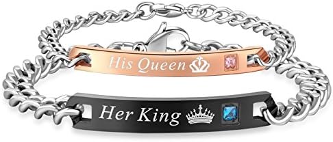 Global JewelryStainless Steel Her King His Queen Couple Bracelet Matching Set Valentine Gift