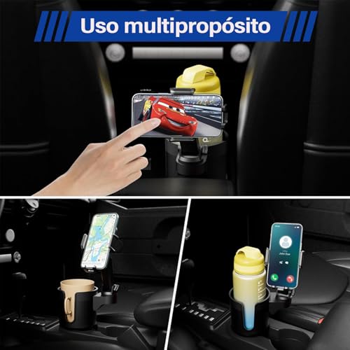 EWIEIAA 2 en 1 Porta Vasos para Auto, Soporte telescópico para teléfono de Coche, Tamaño de Base Ajustable, Adecuado para la mayoría de Tazas