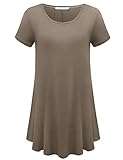 JollieLovin Women's Short Sleeve Loose Fit Flare Hem T Shirt Tunic Top (Khaki, XL (1X))