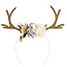 OULII Funny Deer Antler Headband with Flowers Blossom Novelty Hair Band Christmas Fancy Dress Costumes Accessory (Khaki)