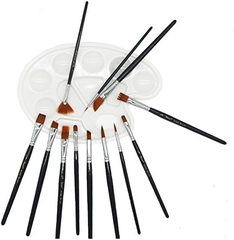 Art Paint Brush Set for Acrylics Watercolor Oil and Face Painting and Ribbon embroidery DIY- 12pcs Nylon Hair Paint Brushes with Tray Palette From Egoshop